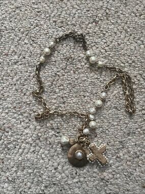Chico's Gold-Tone Pearl Necklace with Cross Charm